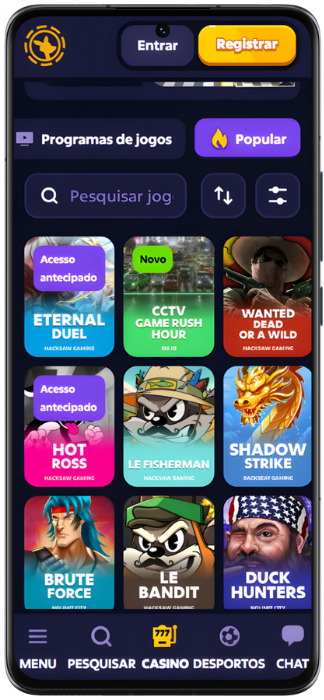 Roobet Captura de tela de jogos populares no aplicativo