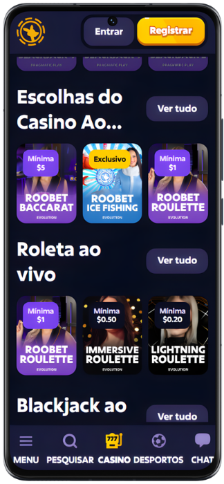 Roobet Captura de tela do cassino ao vivo